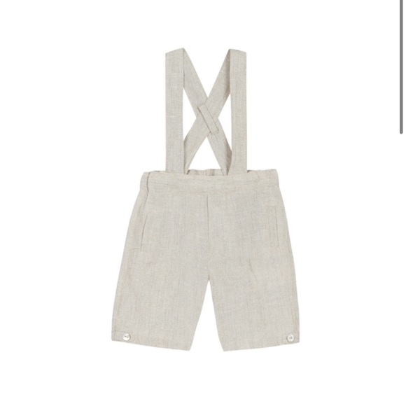Tartine et Chocolat Beige linen trousers with braces Size 6M - Picture 1 of 4